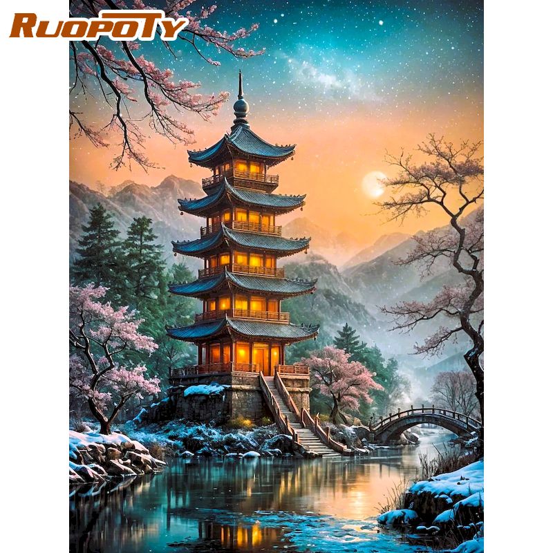 Art Craft Room Ideas - RUOPOTY Pagode Diamond Painting Wall Art